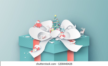 Illustration of gift box with Christmas composition design. Gift box design. Graphic design for Christmas. paper cut and craft design. vector, illustration.