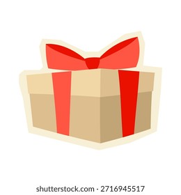 Illustration of gift box. Craft present for celebration, discount or promotion.