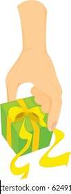 illustration of gift box in a hand on a white background