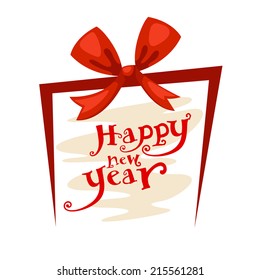 illustration of gift box and happy new year typography icon vector