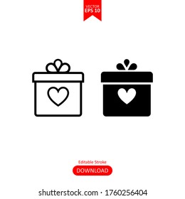 Illustration of gift box icon isolated on white background. Christmas gift icon illustration vector symbol. Present gift box icon. Package in gift wrap.