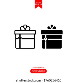 Ilustración del icono de la caja de regalo aislado en fondo blanco. Símbolo vectorial de la ilustración del icono de regalo de Navidad. Icono de la caja de regalo. Paquete en envoltura de regalo.
