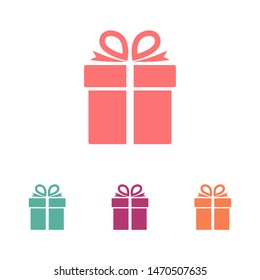Illustration of gift box icon o background. Christmas gift icon illustration vector symbol. Present gift box icon. Package in gift wrap, vector eps 10 - box icon
