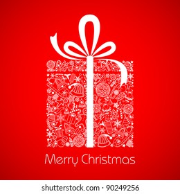 illustration of gift box made of different christmas element