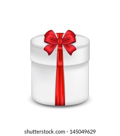 Illustration gift box with red bow isolated on white background - vector
