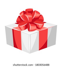 Illustration of gift box with red bow. Merry Christmas or Happy New Year decoration.