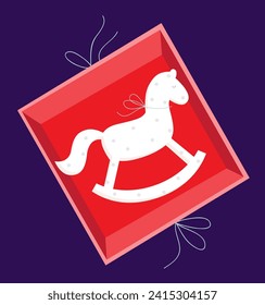 Illustration of the gift box with rocking horse toy