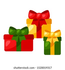 Illustration of gift boxes with bow. Stylized flat icon.