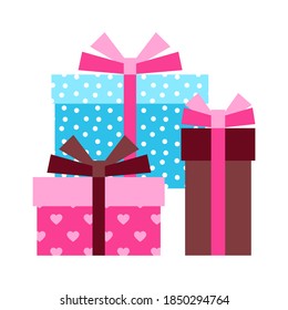 Illustration of gift boxes. Romantic stylized icon, Valentine day symbol.