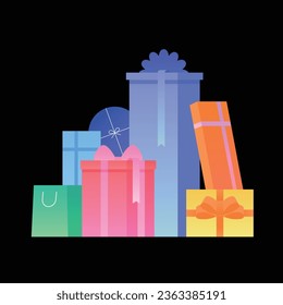 illustration of gift boxes in various colors and shapes