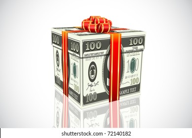 illustration of gift made of dollar note on white background