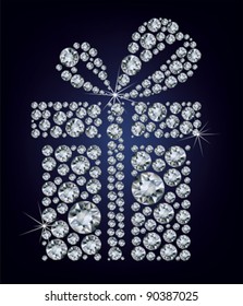 illustration of gift present made up a lot of diamonds on the black background