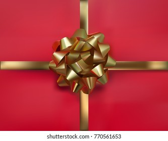 Illustration of gift red box with gold bow EPS10