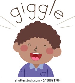 Illustration of a Giggle Sound and a Kid Boy Laughing and Giggling. Learning Onomatopoeia