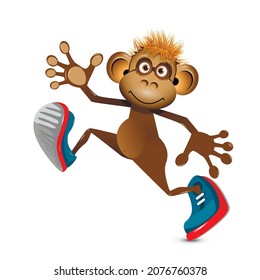 Illustration of a Ginger Cheerful Monkey on White Background