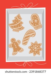Illustration of the gingerbread cookies collection in the gift box