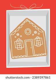 Illustration of the gingerbread house cookie in the gift box