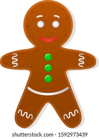 Illustration of a gingerbread man decorated with icing. Holiday, Christmas.