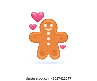 illustration of a gingerbread man with heart symbol. gingerbread cookies. love food. gingerbread day concept. symbol or icon. minimalist 3d style design