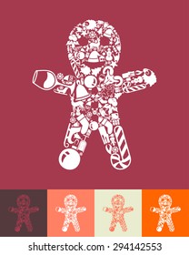 illustration of the gingerbread man with icons composition