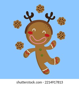 Illustration of a Gingerbread Man juggling some cookies