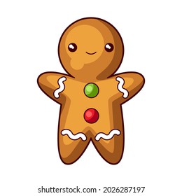 Illustration of gingerbread man. Sweet Merry Christmas item. Cute symbol in cartoon style.