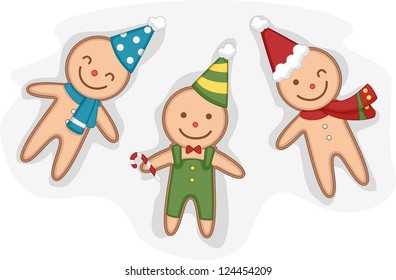 Illustration of Gingerbread Men Wearing Christmas-Themed Outfits