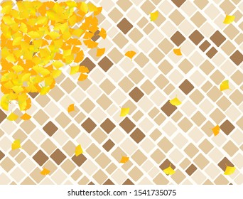 An illustration of a ginkgo that fell on a stone pavement.