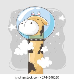Illustration of giraffe with astronaut helmet