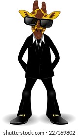 illustration of giraffe in a black suit