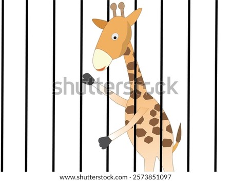 Illustration of a giraffe in a cage at the zoo.