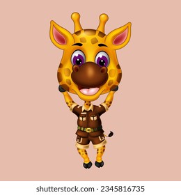 illustration of giraffe cartoon posing, vector isolated