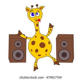 illustration giraffe dancing with speakers