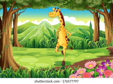 Illustration of a giraffe at the forest