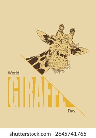 Ilustração da cabeça de girafa espiando para fora para o Dia Mundial da Girrafe. Ilustração vetorial. Ideal para cartaz, cartão postal ou banner.