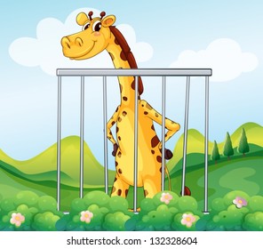 Illustration of a giraffe inside the cage