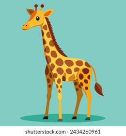 illustration of a giraffe with a long neck and brown spots on a green background