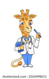 Illustration of a giraffe medic character in a cute cartoon style.