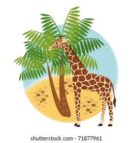 Illustration with giraffe and palm