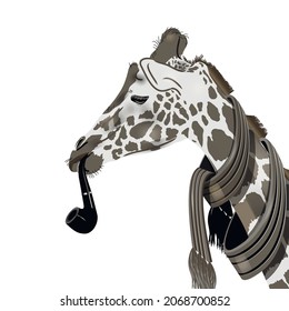 Ilustración de una jirafa con una tubería en un fondo blanco