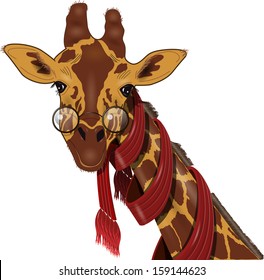 illustration of giraffe in a red scarf