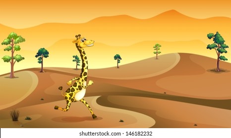 Illustration of a giraffe running at the desert