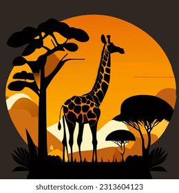 Illustration giraffe in the summer time. Vector illustration
