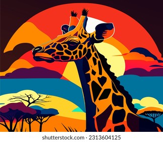 Illustration giraffe in the summer time. Vector illustration
