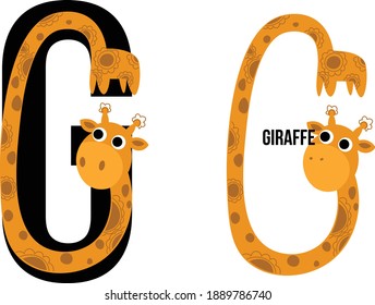 Illustration of a giraffe that looks like the letter G for the children's alphabet