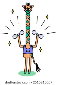 Ilustración de una jirafa entrenando duro para acumular fuerza muscular