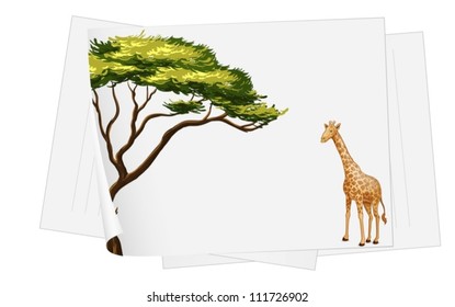 Ilustración de una jirafa y un árbol