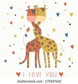 Illustration of giraffes in love. Card for Valentine's Day. eps 10