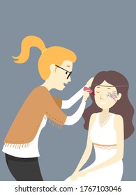 Illustration of a Girl Adding Glitter on Face for Music Festival Costume