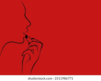 It is an illustration of a girl applying lipstick.